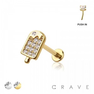 MULTI CZ ICE CREAM TOP THREADLESS (PUSH IN) 316L SURGICAL STEEL LABRET SET